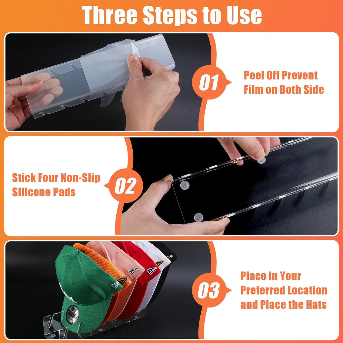 Hat Organizer for Baseball Caps Hat Rack Acrylic Hat Stand 2Pack No Install