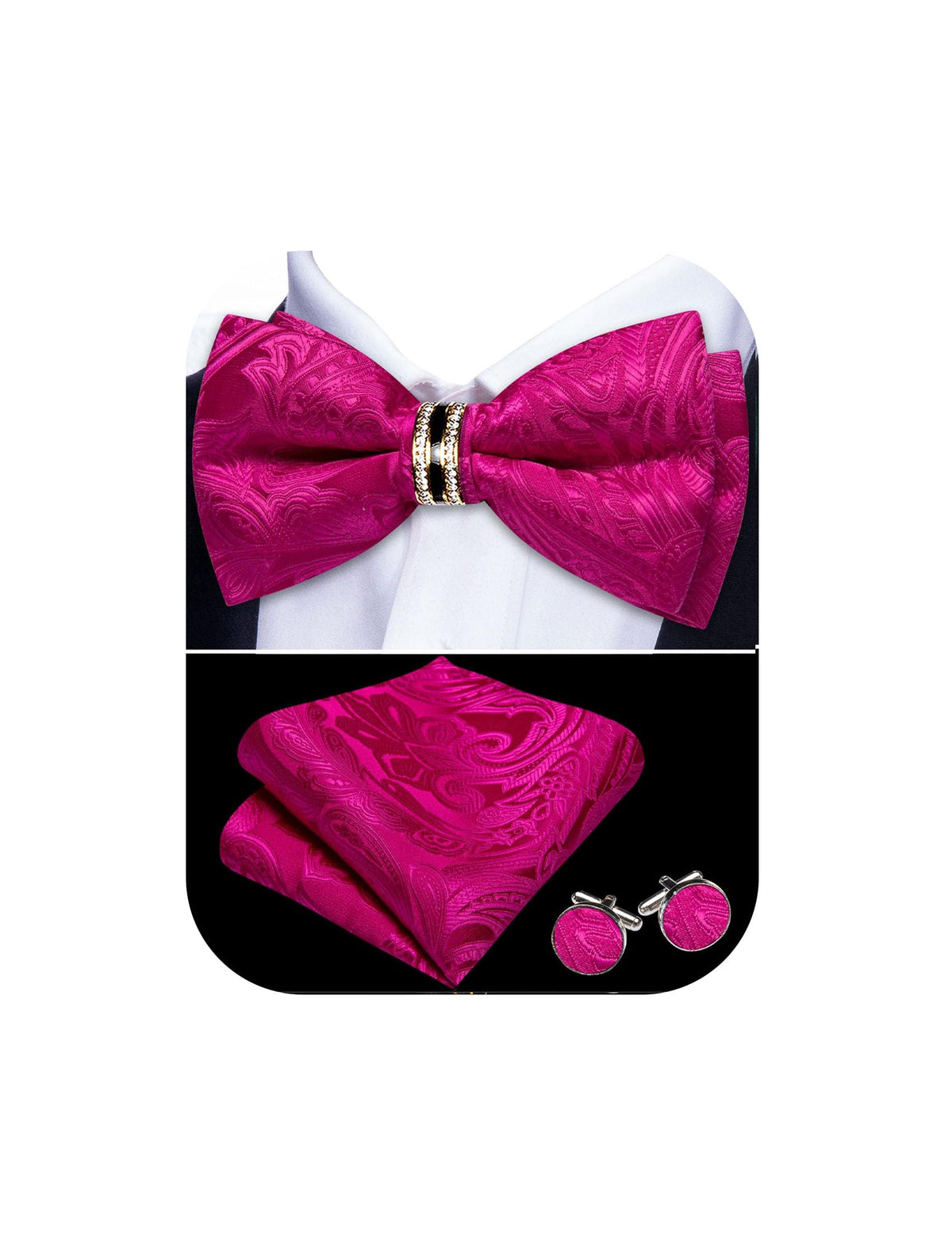 YOHOWA Bow Tie Set Men Paisley Pre-tied Silk Bowties with Gold Drilled Ring