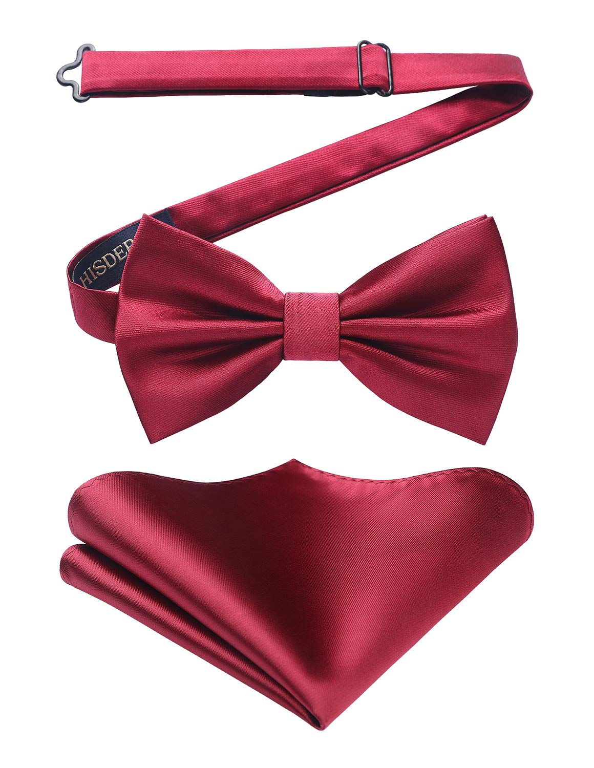 HISDERN Bow Ties for Men Solid Color Pre-Tie Bow Tie and Pocket Square Set Classic Formal Tuxedo Bowties for Wedding Party