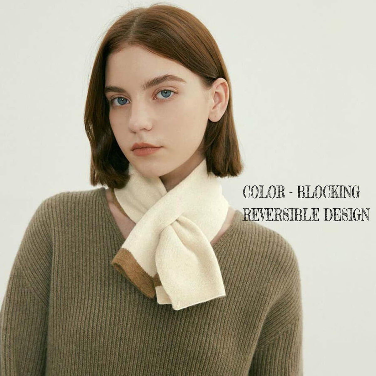 huablo Women’s Winter Knit Pull-Through Scarves, Lightweight Knitted Scarf, Color‑block Short Scarf, hiking scarves for Men