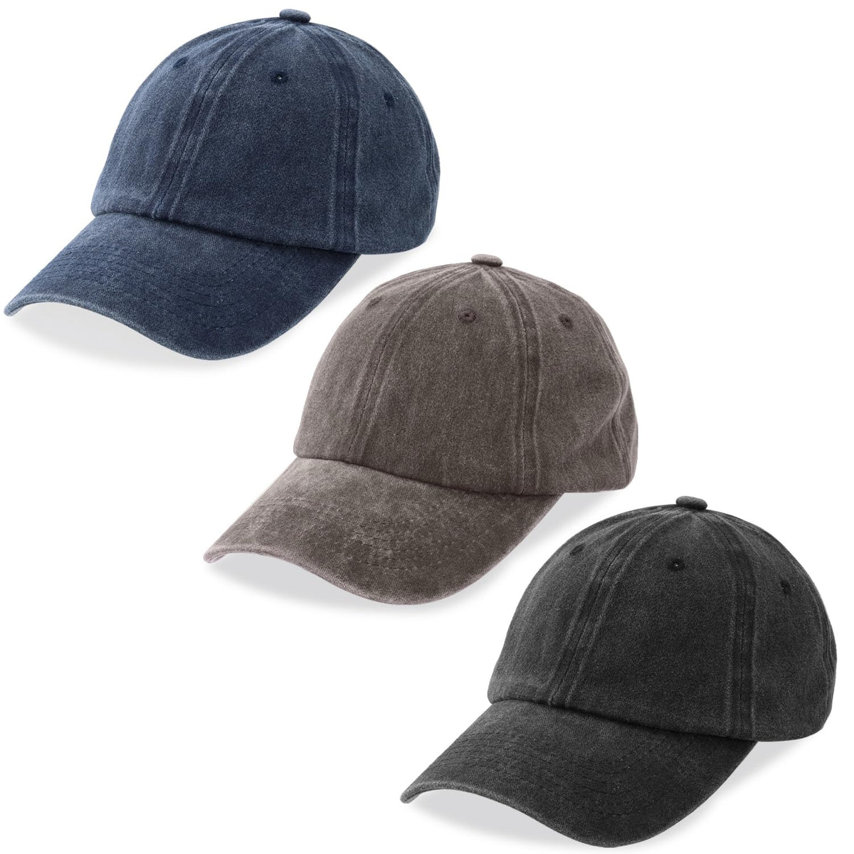 MEINICY 3 Packs Washed-Cotton Plain Baseball Cap, Adjustable Dad Hat