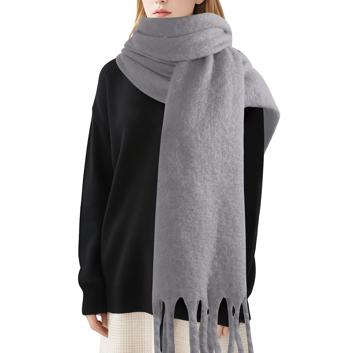 Premillow Women's Mohair Scarf, Cashmere Feel Winter Wrap, Soft Solid Color