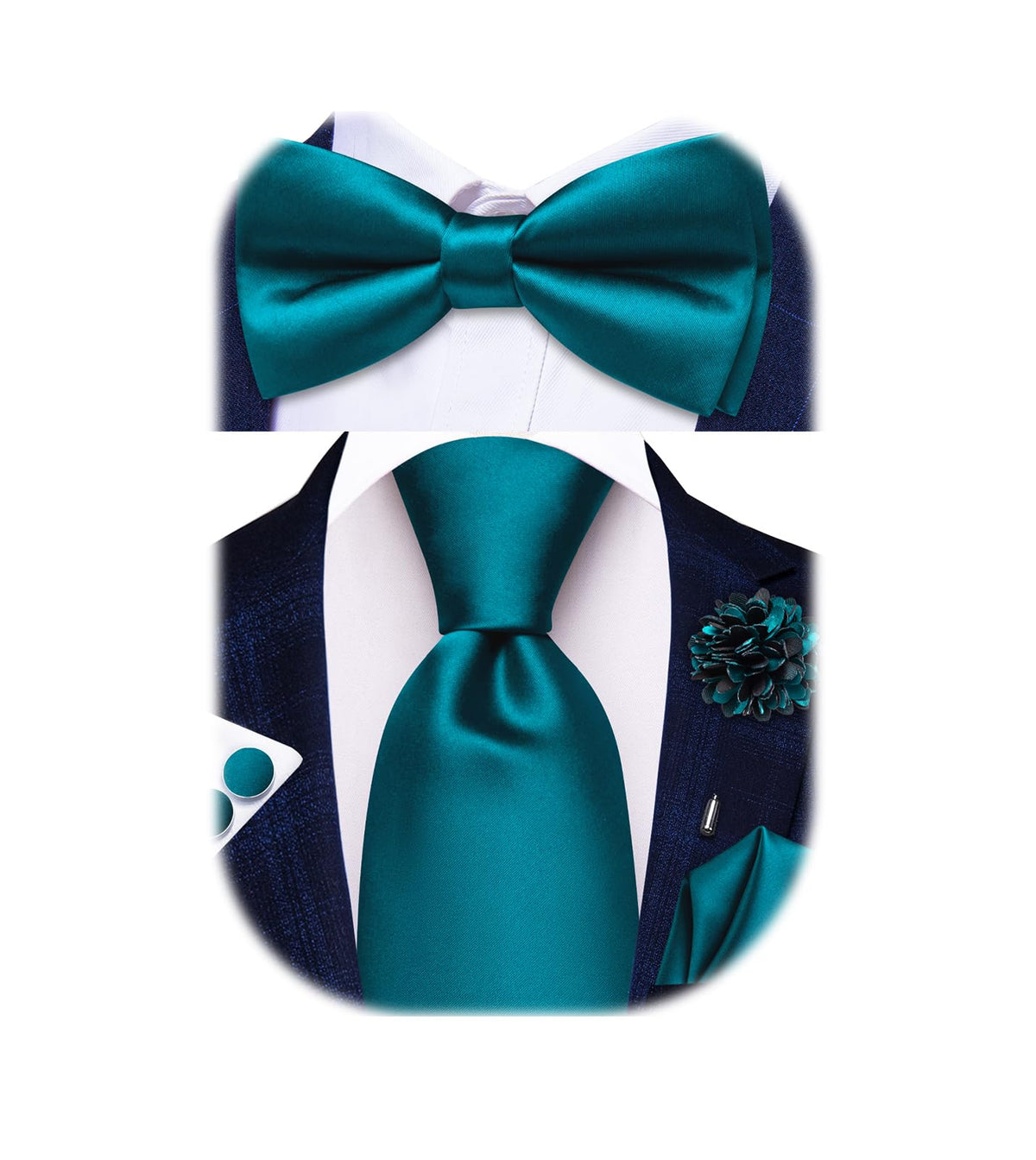 5Pcs Mens Solid Tie Satin Bowtie Lapel Pin Handkerchief Cufflink