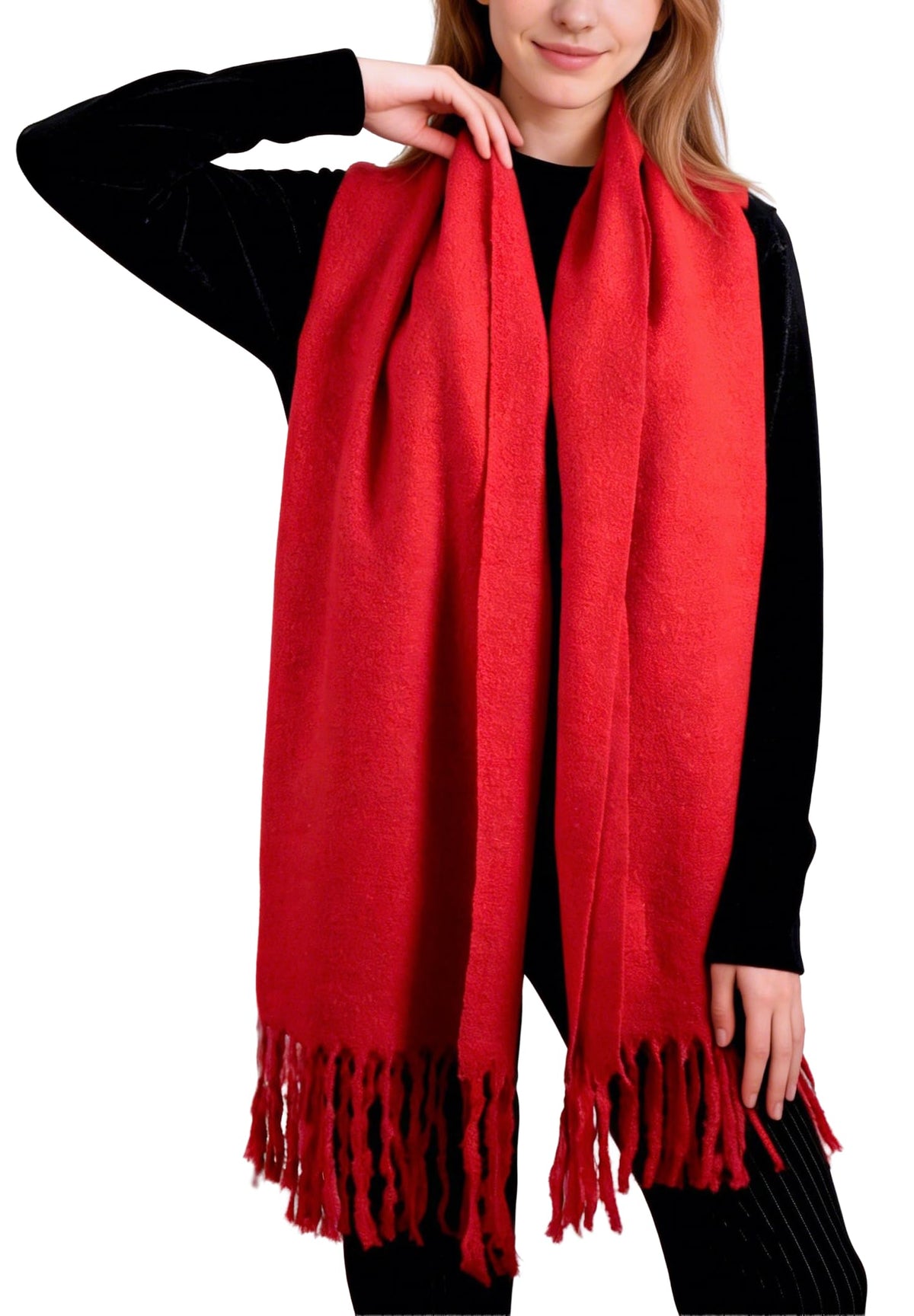 Achillea Warm Cashmere-Feel Winter Scarf for Women, Soft Thick Oversized Shawl Wrap with Fringe for Cold Weather