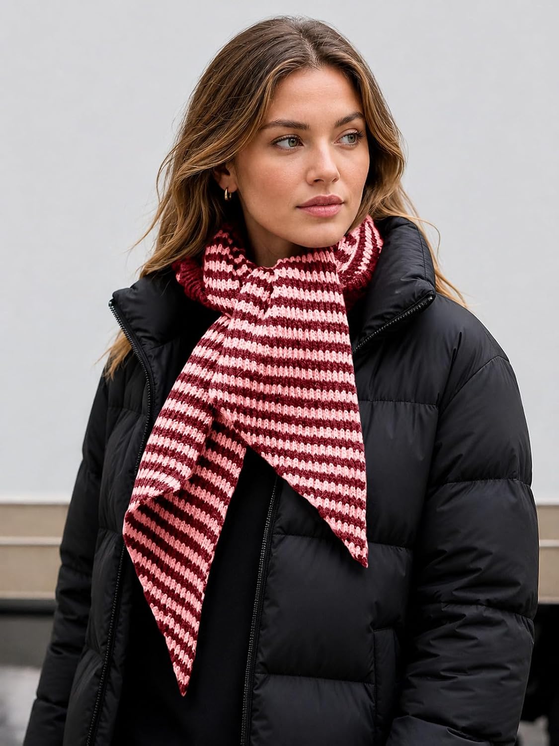 Saodimallsu Womens Striped Hooded Scarf Knit Hat Winter Warm Neck Wrap