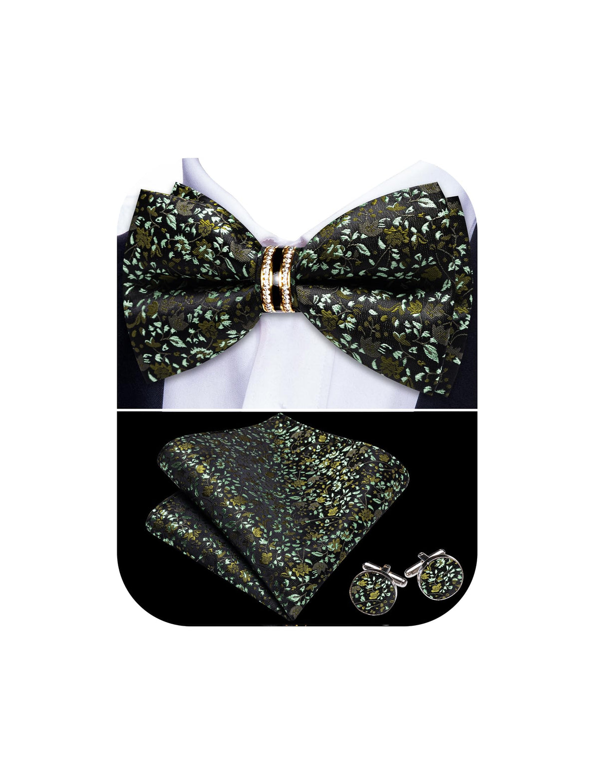 YOHOWA Bow Tie Set Men Paisley Pre-tied Silk Bowties with Gold Drilled Ring
