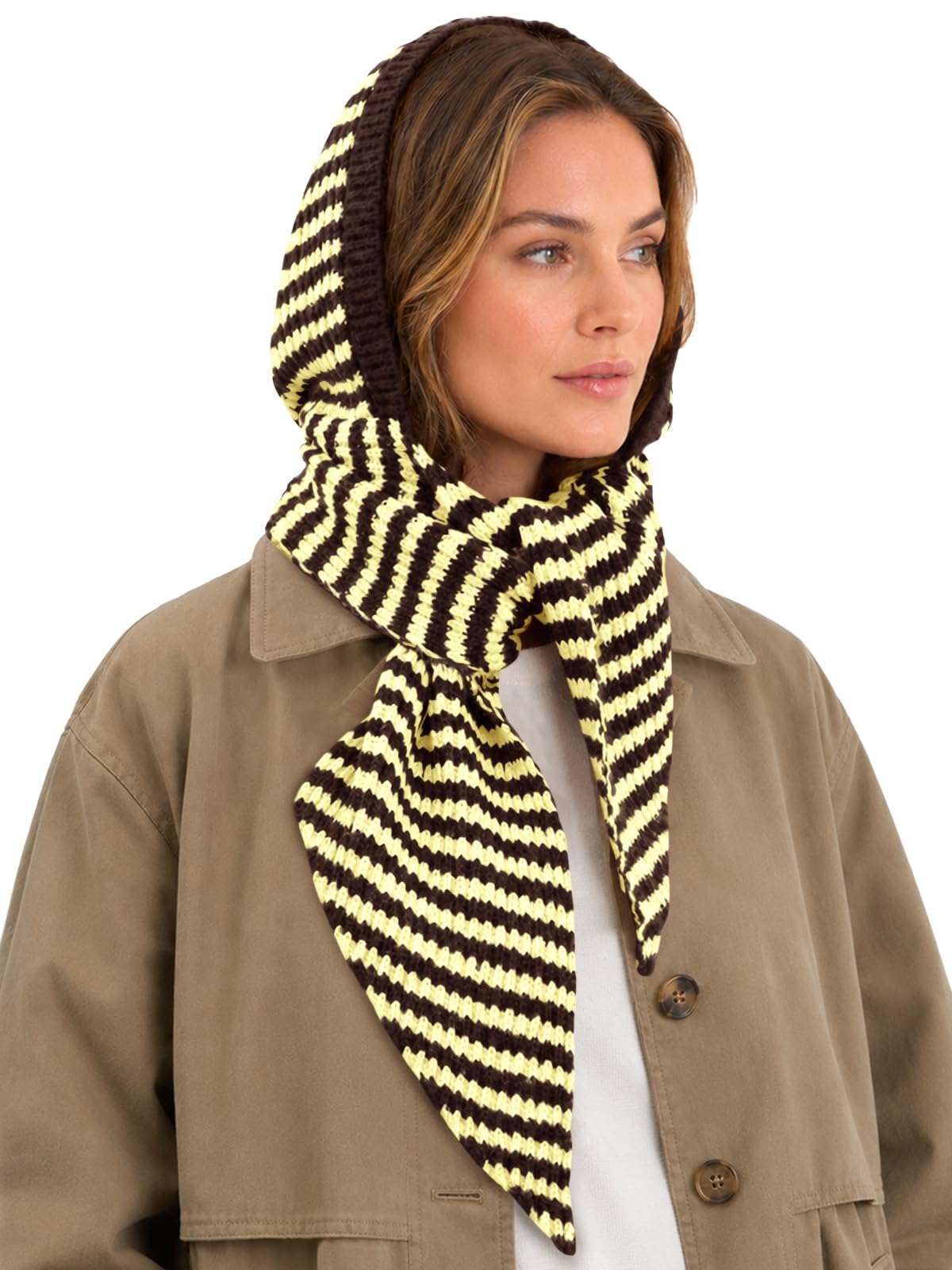 Saodimallsu Womens Striped Hooded Scarf Knit Hat Winter Warm Neck Wrap