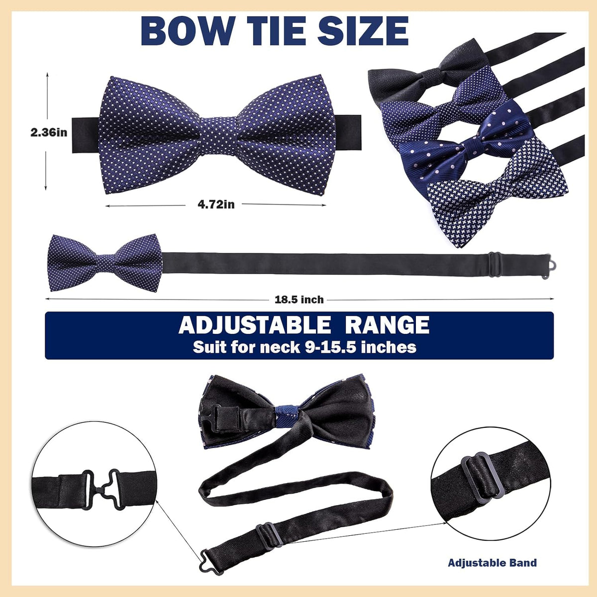 AUSKY 8 PACKS Elegant Adjustable Pre-tied Bow Ties for Men Boys (1&4&5&6&8 Pack for option)