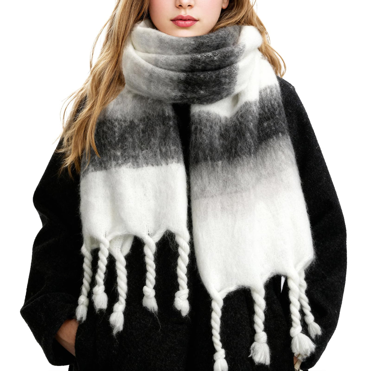 Premillow Women's Mohair Scarf, Cashmere Feel Winter Wrap, Soft Solid Color