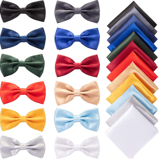 SATINIOR 24 Pcs Pre Tied Bow Ties for Men Pocket Square Set