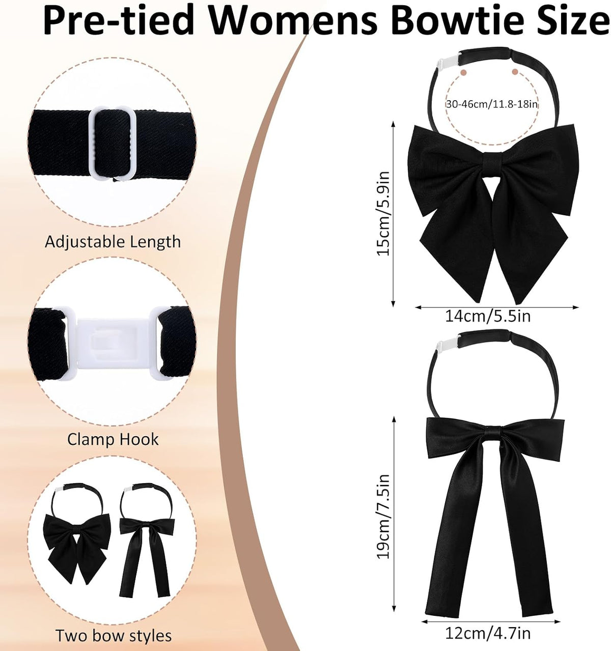 Tucnoeu Bow Tie for Women - 2Pcs Women's Bow Ties,Pre-tied Adjustable Bowties