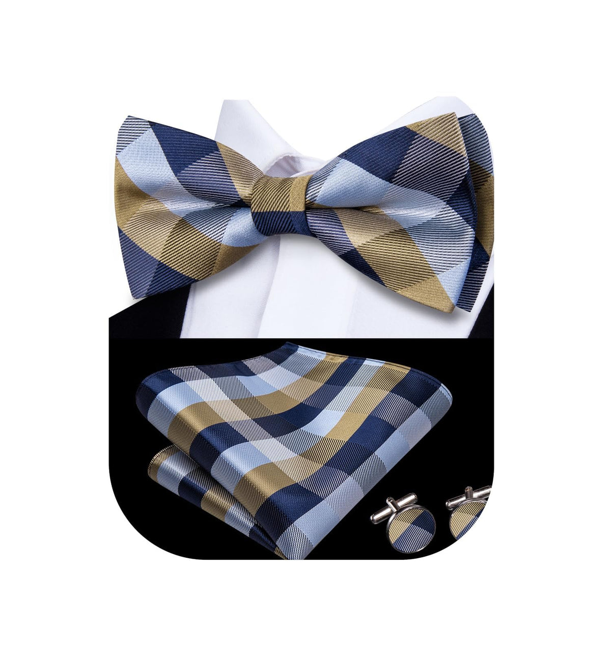 Dubulle Mens Paisley Striped Bowtie Set Pre-tied Bowtie for Men and Pocket Square Set Wedding Business