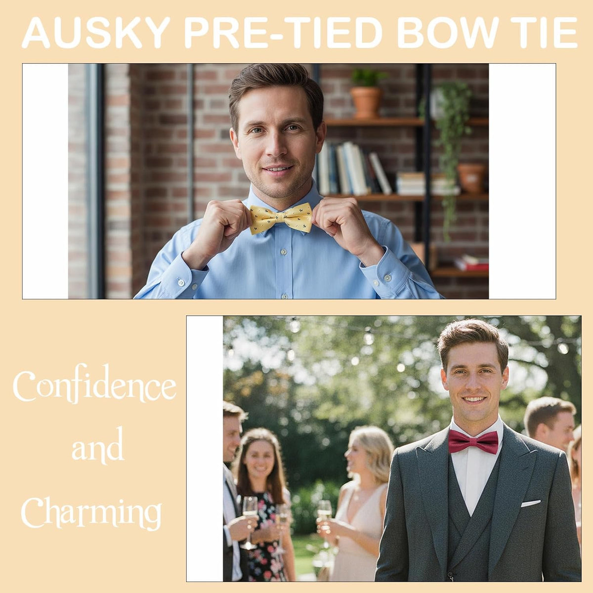 AUSKY 8 PACKS Elegant Adjustable Pre-tied Bow Ties for Men Boys (1&4&5&6&8 Pack for option)