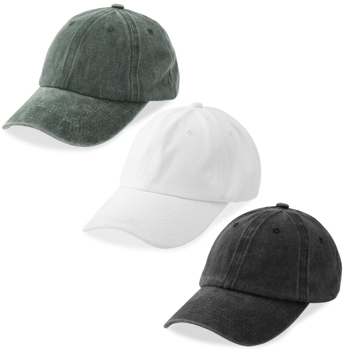 MEINICY 3 Packs Washed-Cotton Plain Baseball Cap, Adjustable Dad Hat