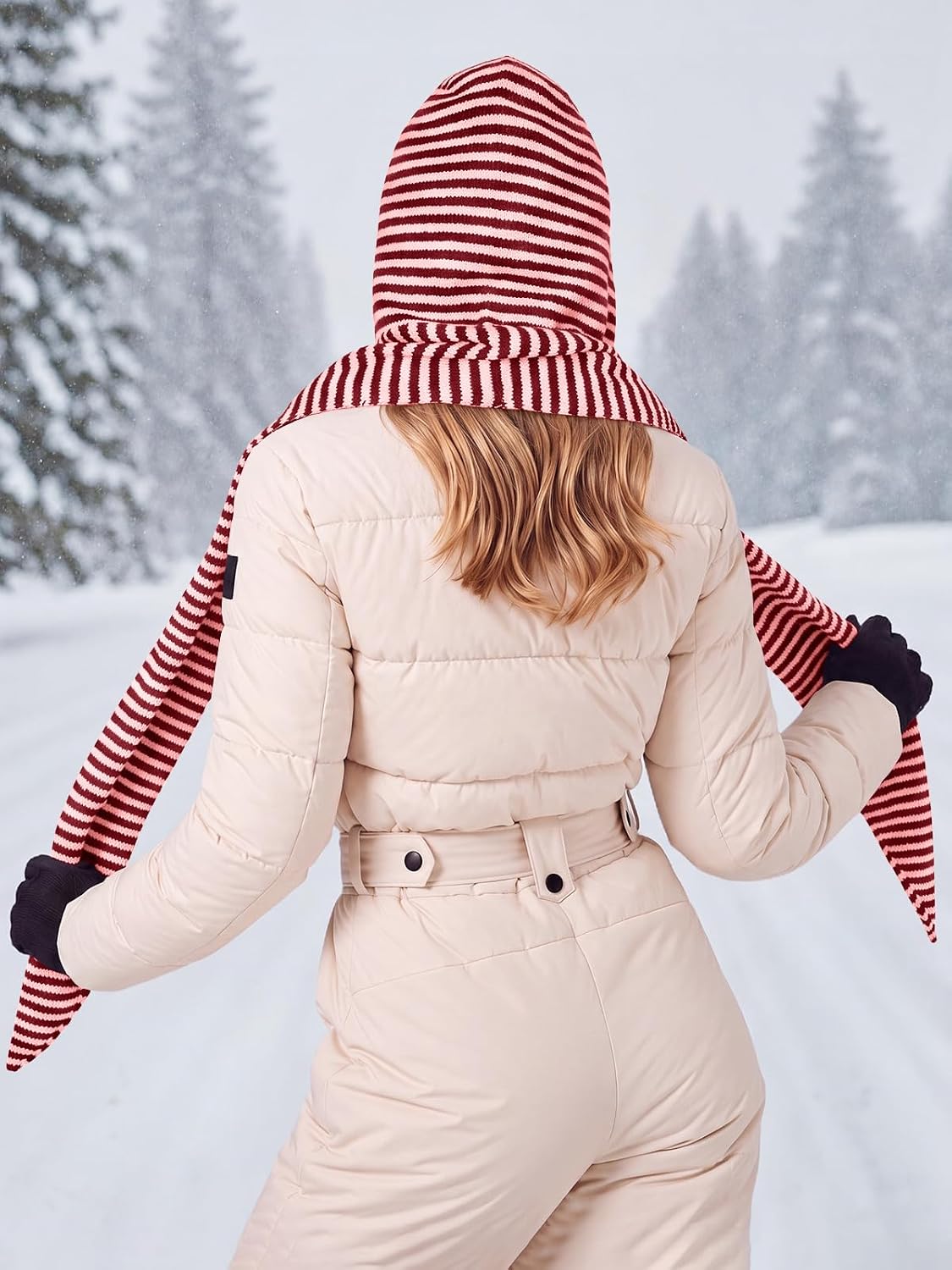 Saodimallsu Womens Striped Hooded Scarf Knit Hat Winter Warm Neck Wrap