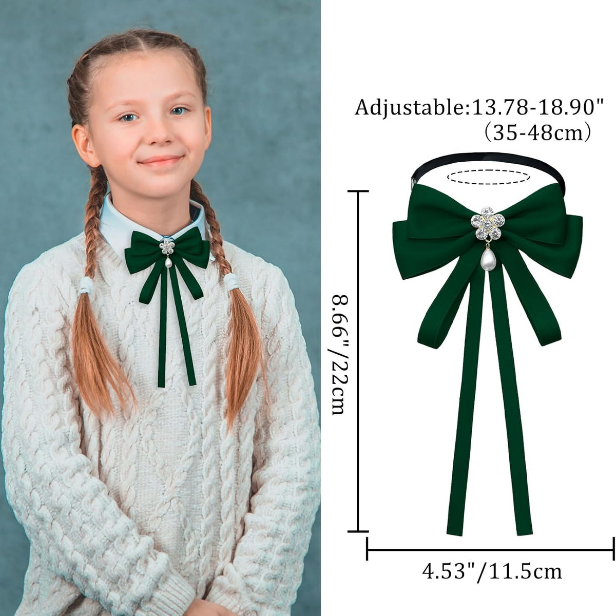 LJBFNN Womens Bow Tie, Clip on Bow Ties for Women Pre Tied Bowtie Ribbon Rhinestone Neck Ties for Shirt Uniform Wedding