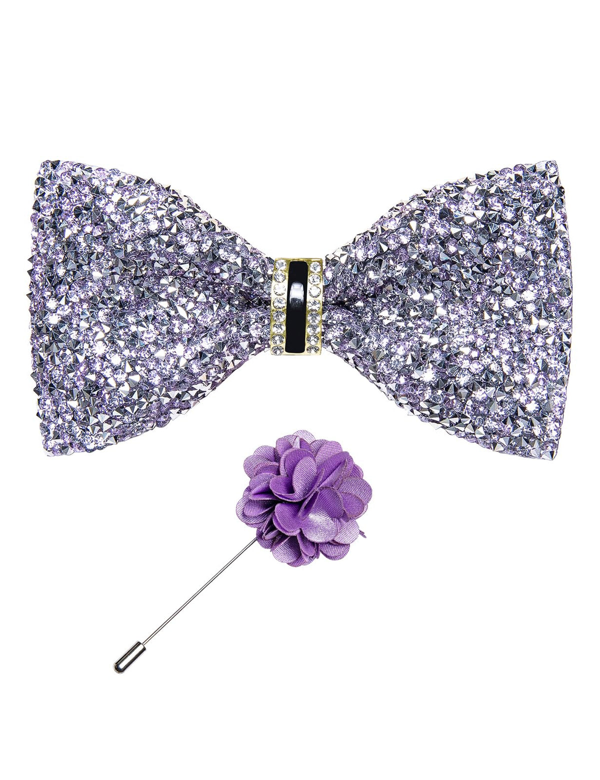 DiBanGu Mens Rhinestone Bow Tie with Ring and Lapel Pin Set