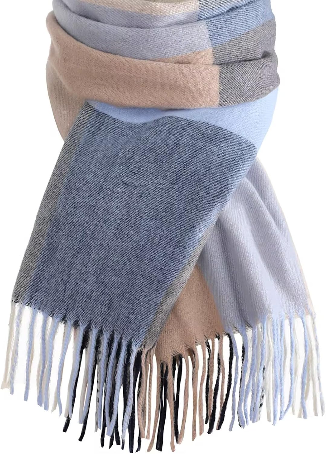 Trifabricy Womens Winter Scarf, Plaid Blanket Scarf, Cozy Pashmina Shawl