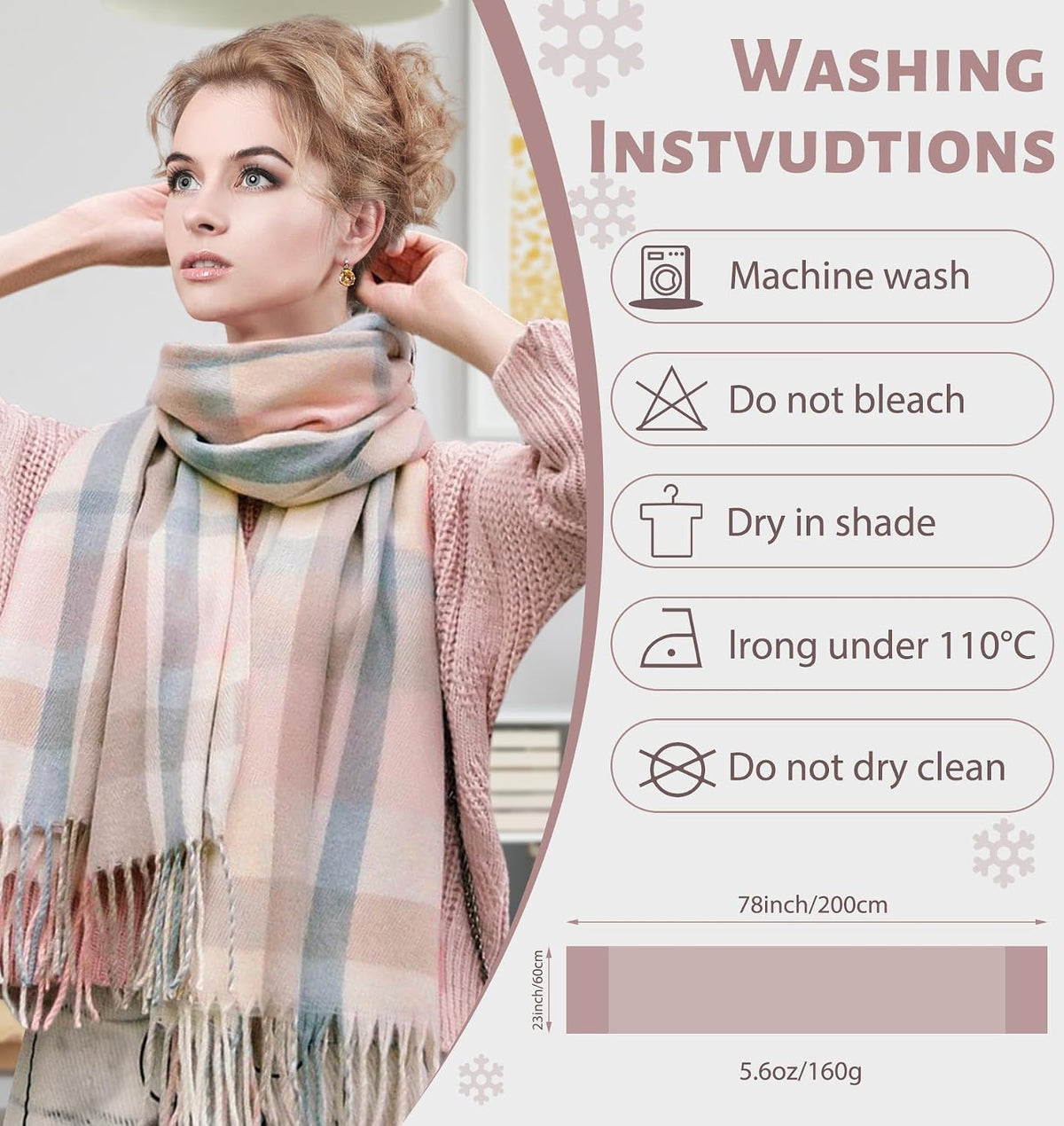 YSense Winter Scarf for Women Long Plaid Scarves Ladies Gifts