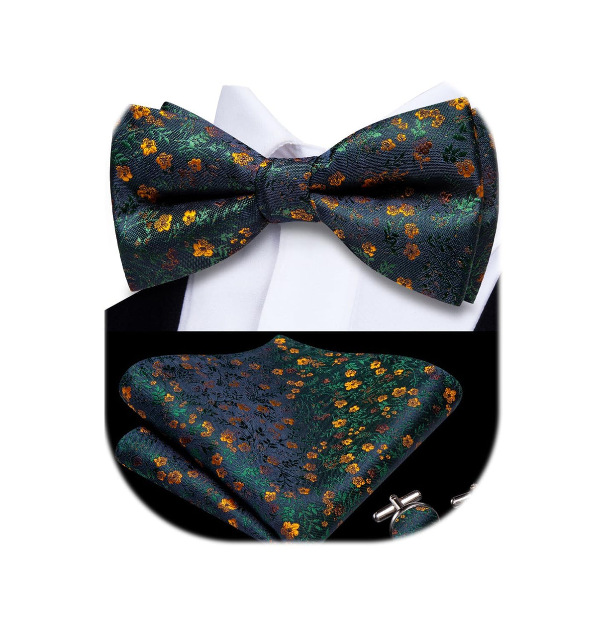 Dubulle Mens Paisley Striped Bowtie Set Pre-tied Bowtie for Men and Pocket Square Set Wedding Business