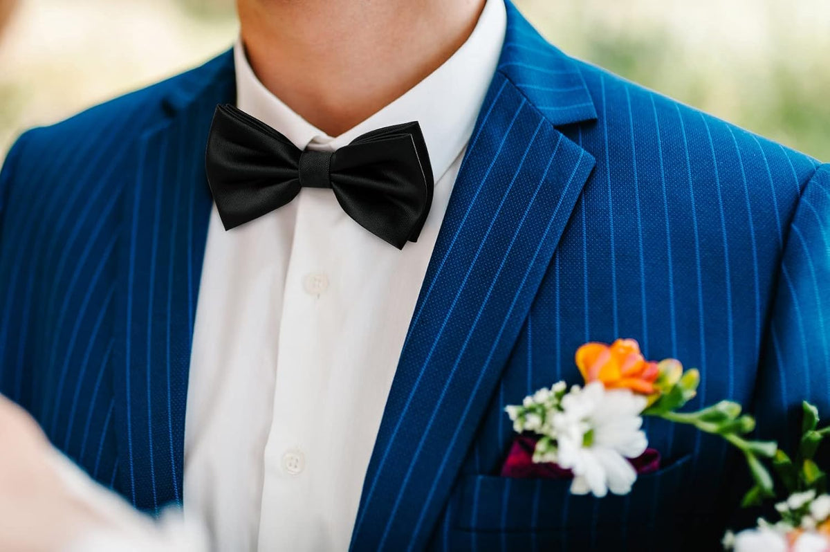 HISDERN Bow Ties for Men Solid Color Pre-Tie Bow Tie and Pocket Square Set Classic Formal Tuxedo Bowties for Wedding Party
