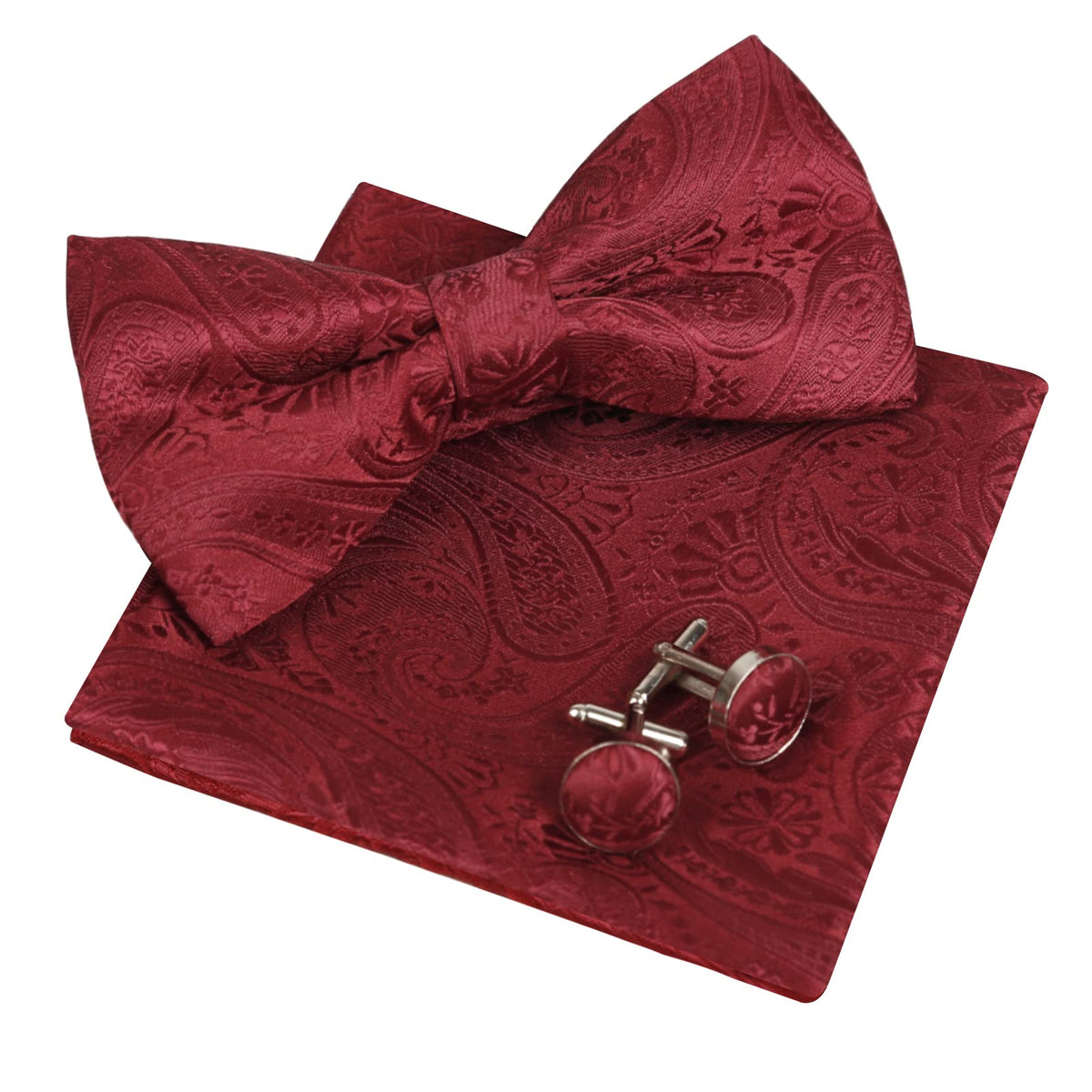 Alizeal Mens Paisley BowTie Hanky Cufflinks Set