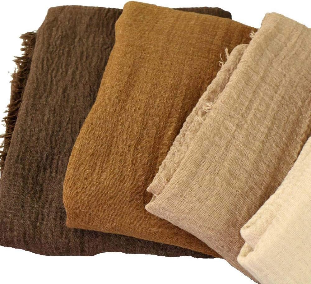 Summer Cotton Blend Crinkle Vintage Soft Scarf with Fringed Edges 35" × 70"