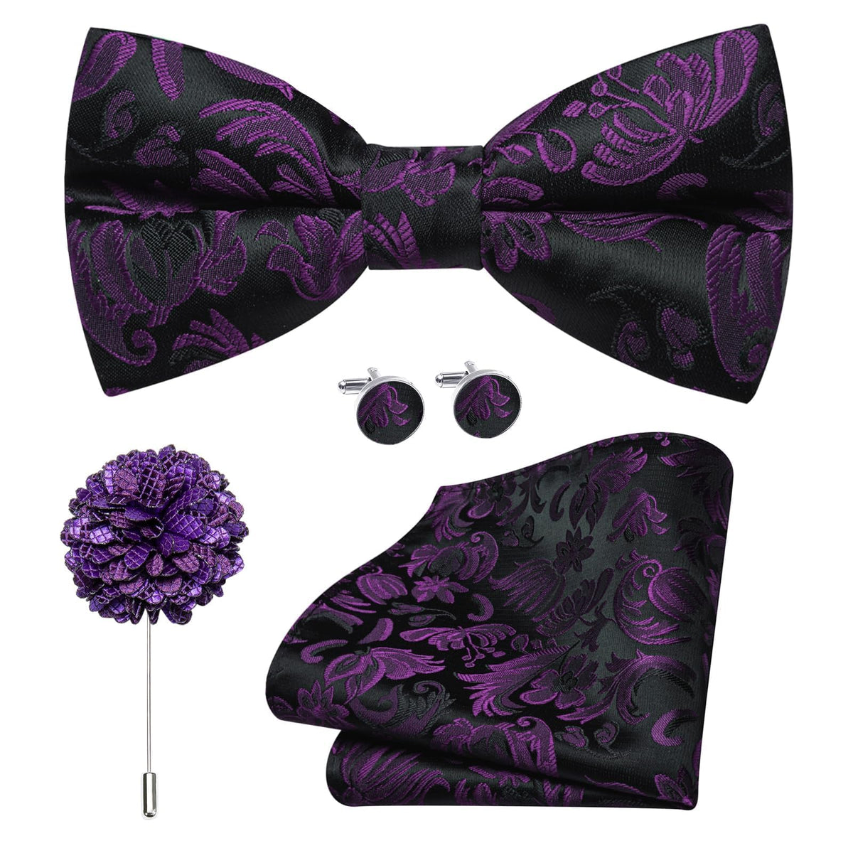 Dubulle Mens Paisley Striped Bowtie Set Pre-tied Bowtie for Men and Pocket Square Set Wedding Business