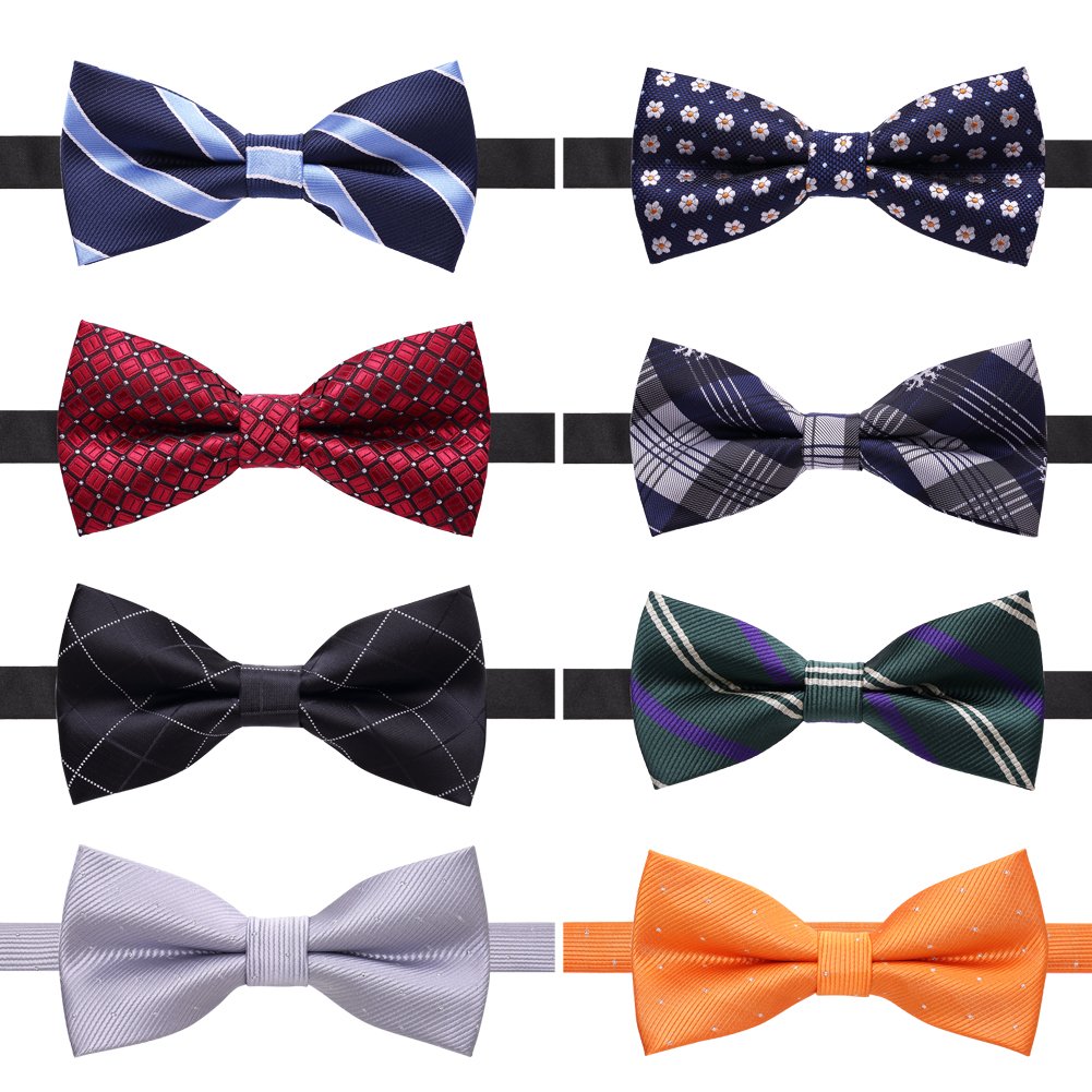 AUSKY 8 PACKS Elegant Adjustable Pre-tied Bow Ties for Men Boys (1&4&5&6&8 Pack for option)