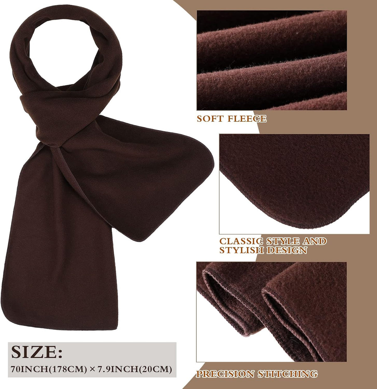 Handepo 4 Pcs Warm Winter Scarf Unisex Polyester Fleece Scarf Multi Color Cold Weather Neck Scarves for Men Women, 4 Colors