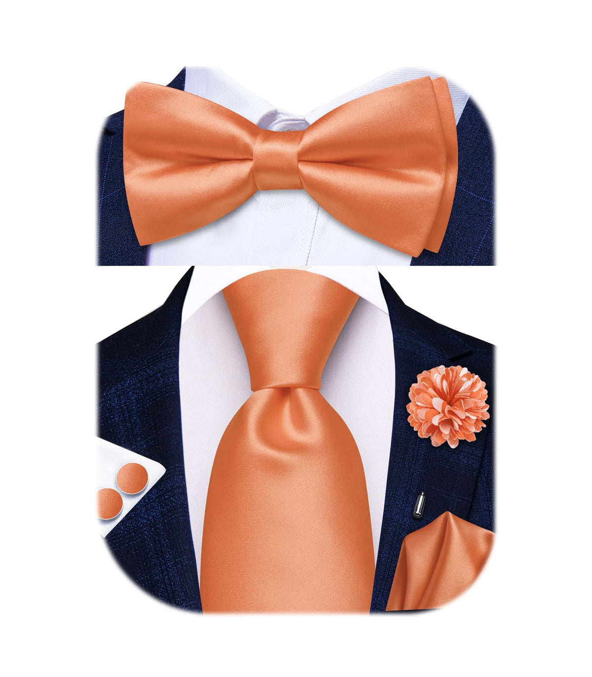 5Pcs Mens Solid Tie Satin Bowtie Lapel Pin Handkerchief Cufflink