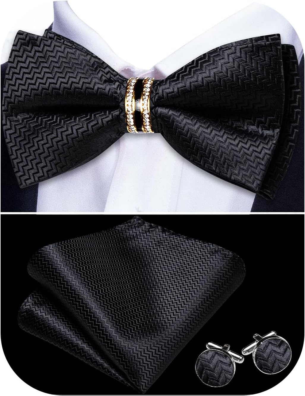 YOHOWA Bow Tie Set Men Paisley Pre-tied Silk Bowties with Gold Drilled Ring