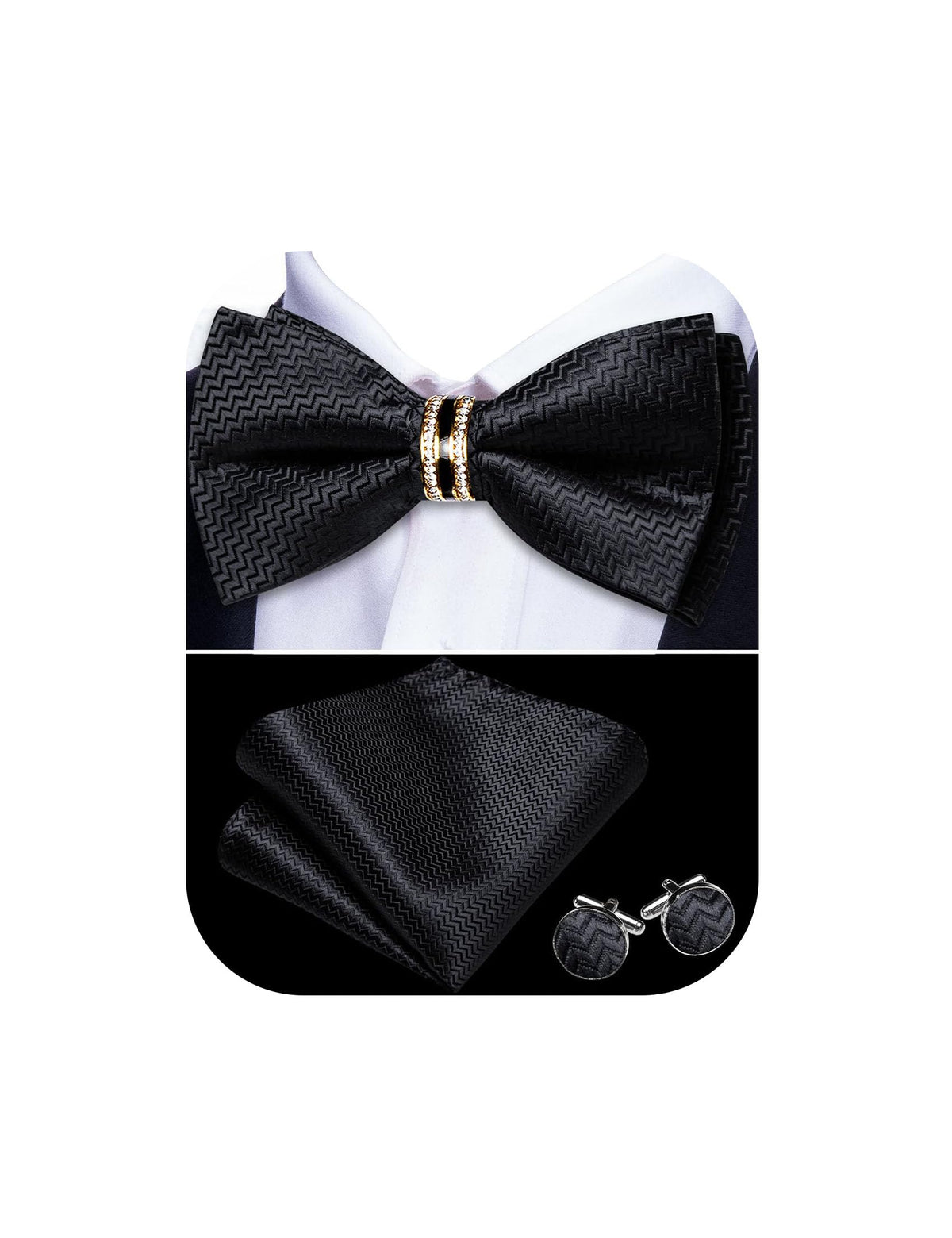 YOHOWA Bow Tie Set Men Paisley Pre-tied Silk Bowties with Gold Drilled Ring
