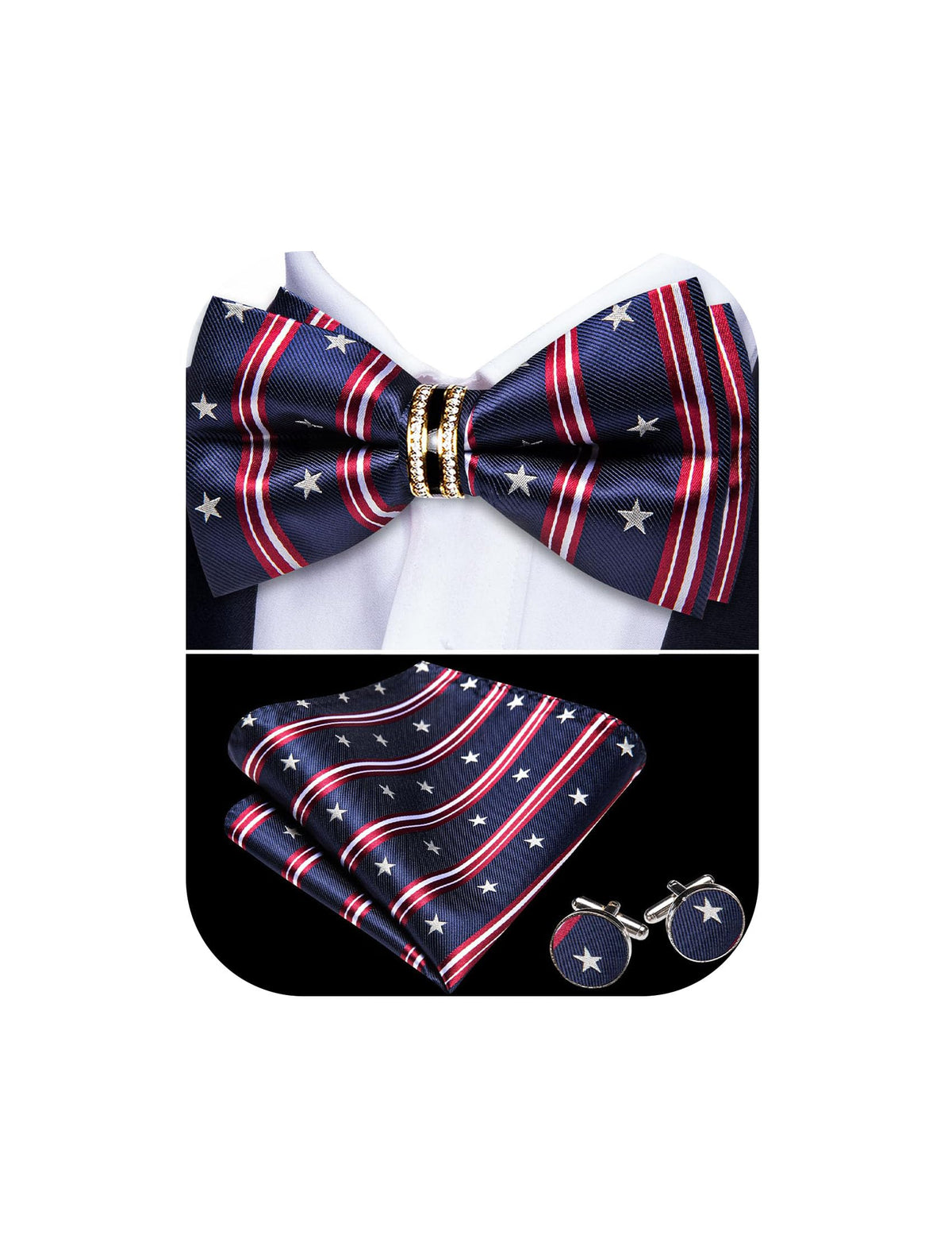 YOHOWA Bow Tie Set Men Paisley Pre-tied Silk Bowties with Gold Drilled Ring