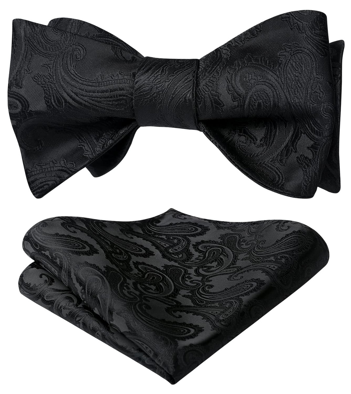 HISDERN Men's Bow Ties Self Tie Woven Satin Pocket Squares Set Formal Tuxedo Floral Paisley Bowties for Wedding Party Prom