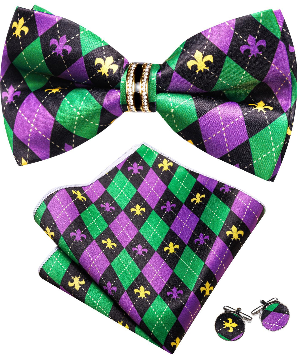 YOHOWA Bow Tie Set Men Paisley Pre-tied Silk Bowties with Gold Drilled Ring