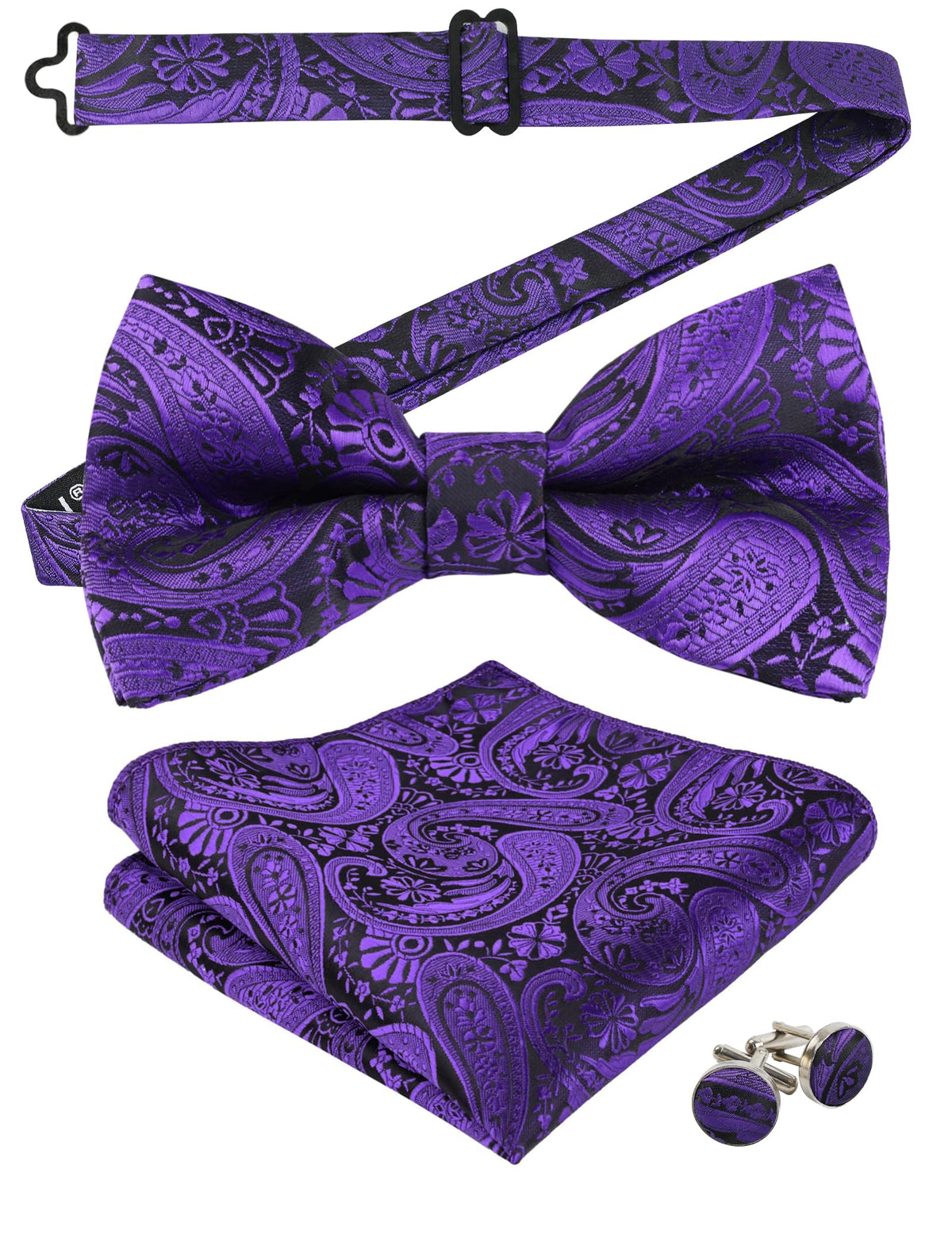 Alizeal Mens Paisley BowTie Hanky Cufflinks Set