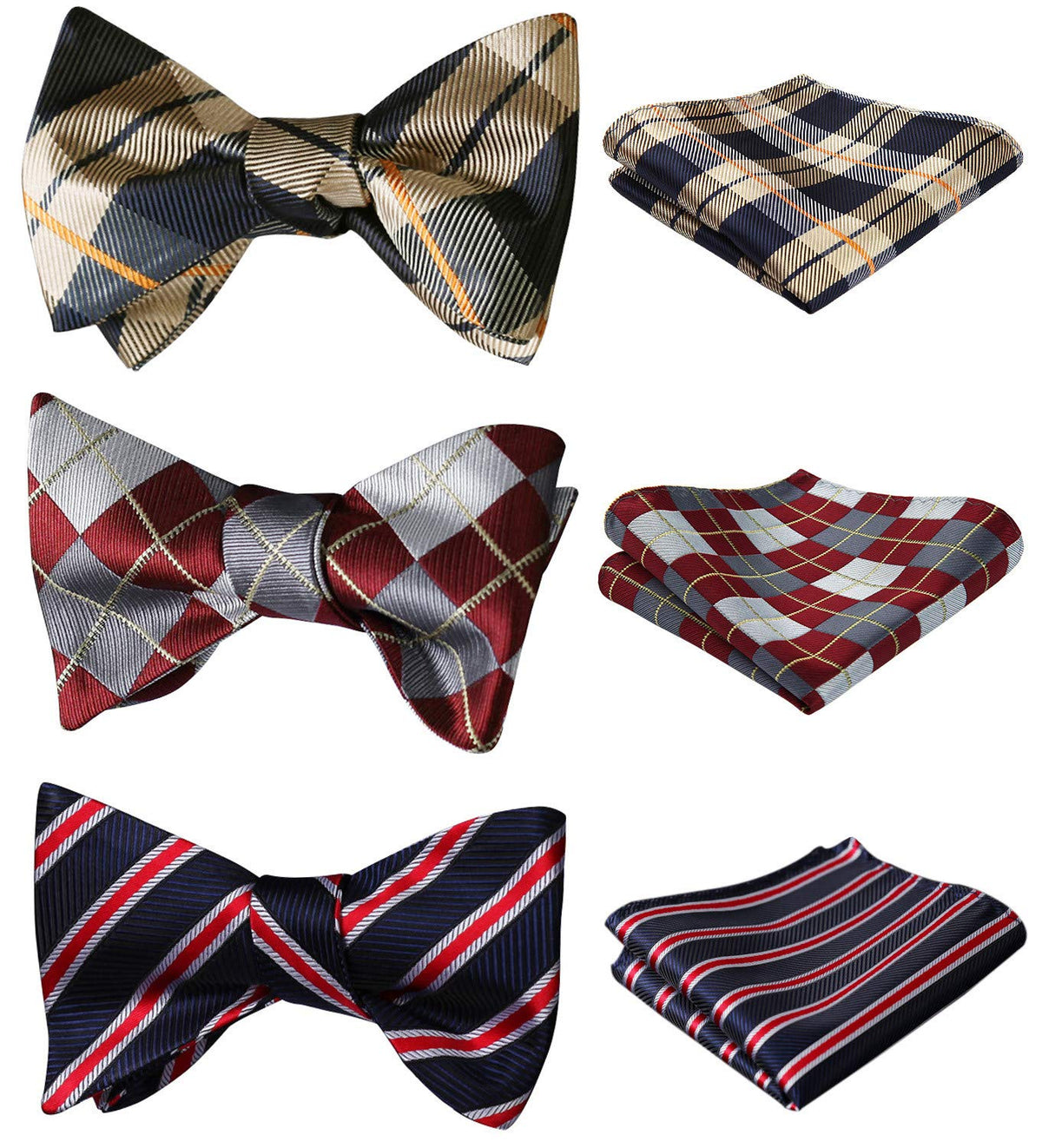 HISDERN Bow Ties for Men 3pcs Mixed Self-Tie Bow tie and Pocket Square Set Classic Formal Tuxedo Wedding & Party Bowtie