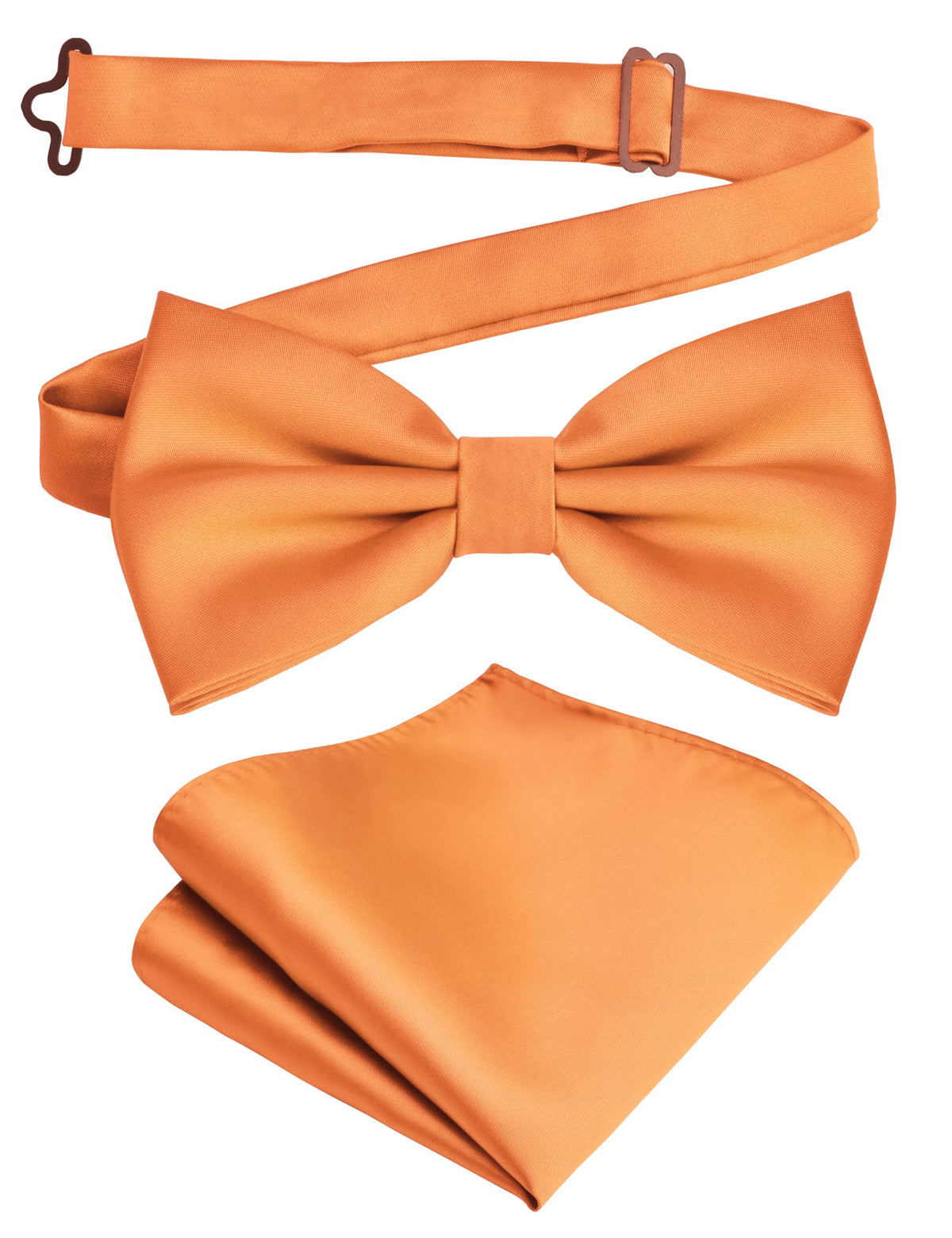 Branduce Mens Solid Color Double Fold Pre-tied Bow Tie and Pocket Square Set