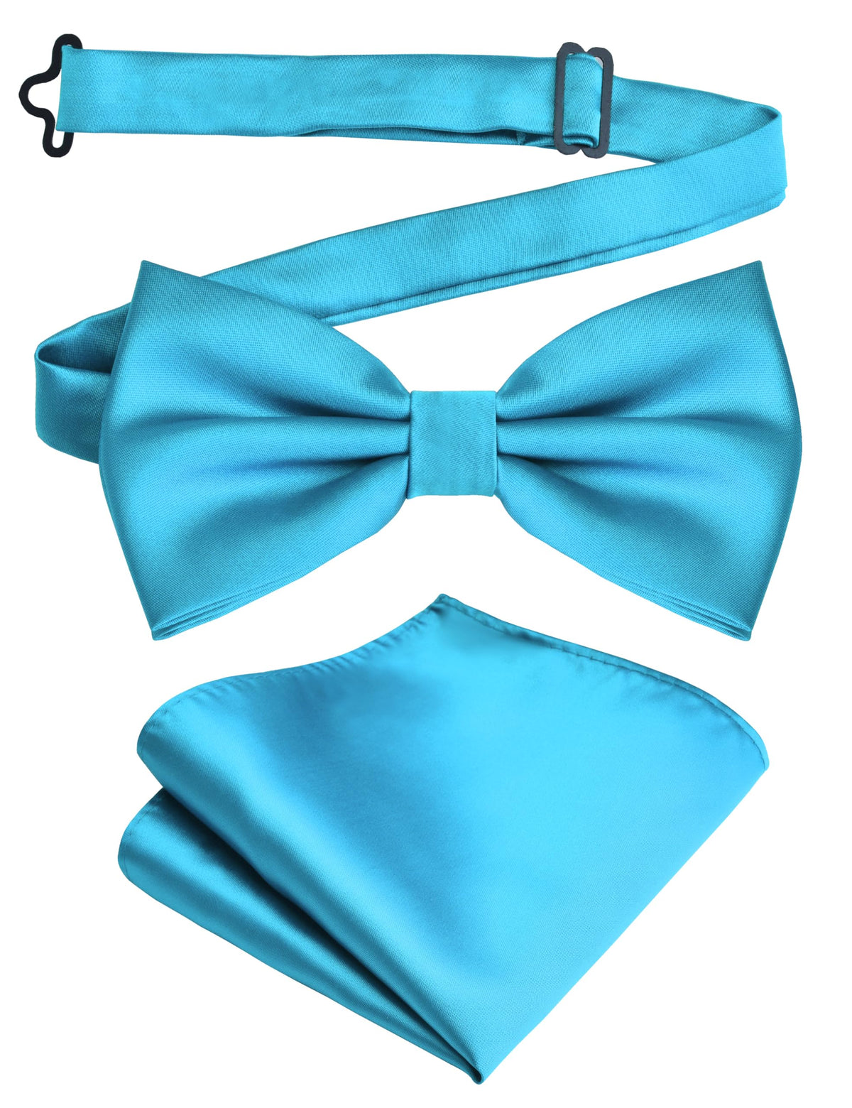 Branduce Mens Solid Color Double Fold Pre-tied Bow Tie and Pocket Square Set