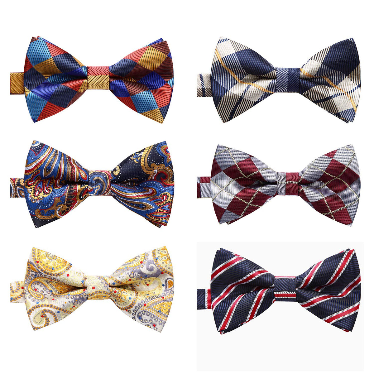 HISDERN 3/6 Pack Bow Tie Adjustable Paisley Plaid Dot Pre-Tie Bowties Classic Formal Bow Ties for Men Tuxedo Wedding