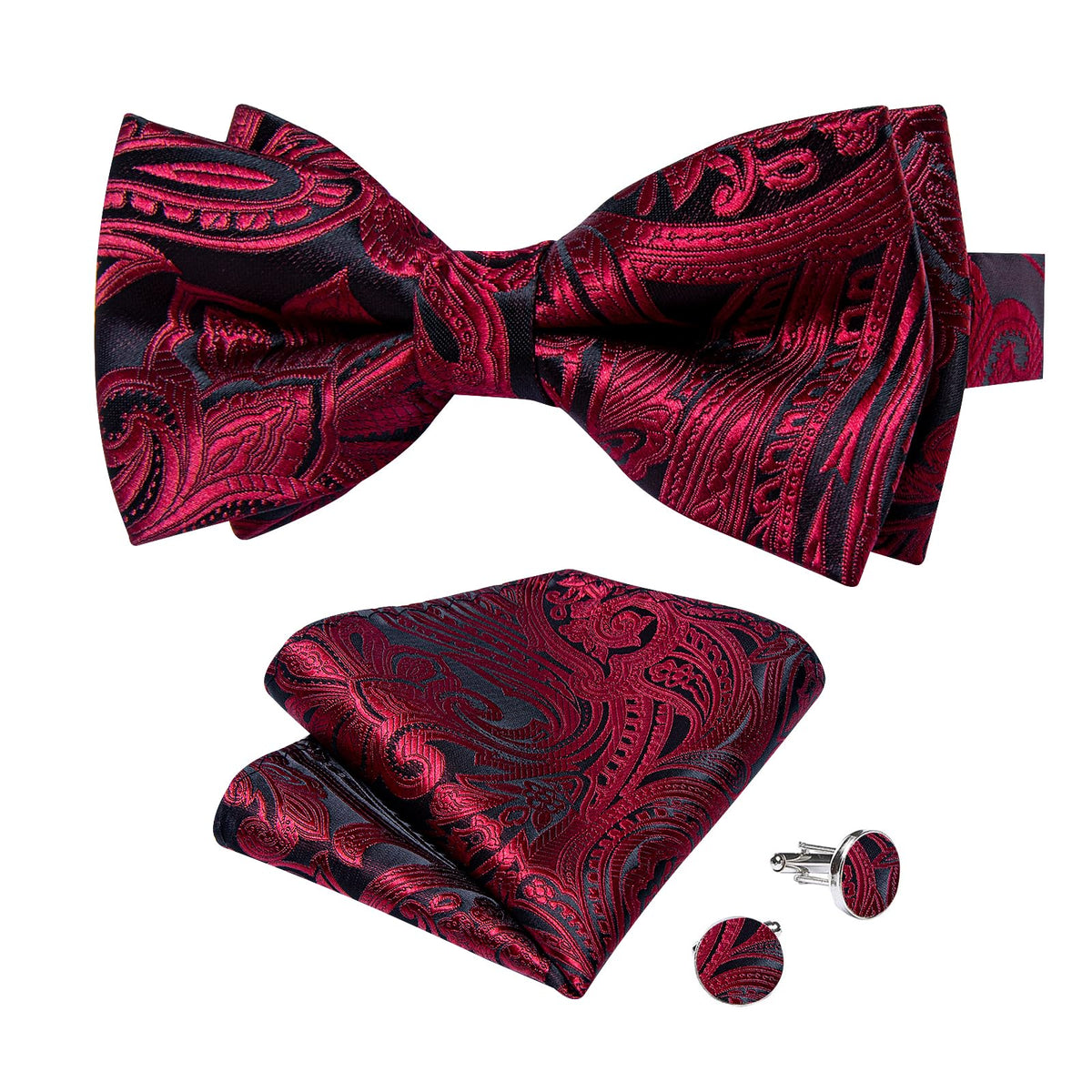 DiBanGu Silk Paisley Bow Tie for Men Formal Pre-tied Bowtie Set