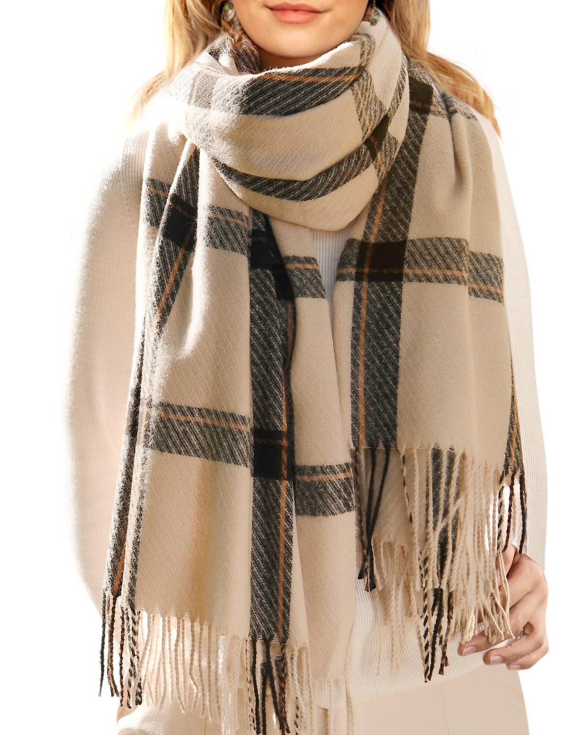 FURTALK Winter Scarf for Women Oversized Plaid Tassel Shawl Wrap