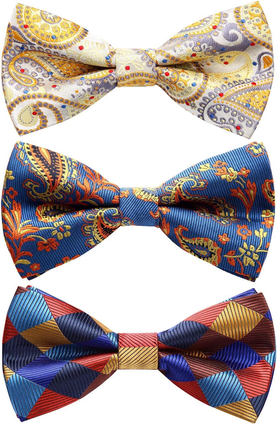 HISDERN 3/6 Pack Bow Tie Adjustable Paisley Plaid Dot Pre-Tie Bowties Classic Formal Bow Ties for Men Tuxedo Wedding