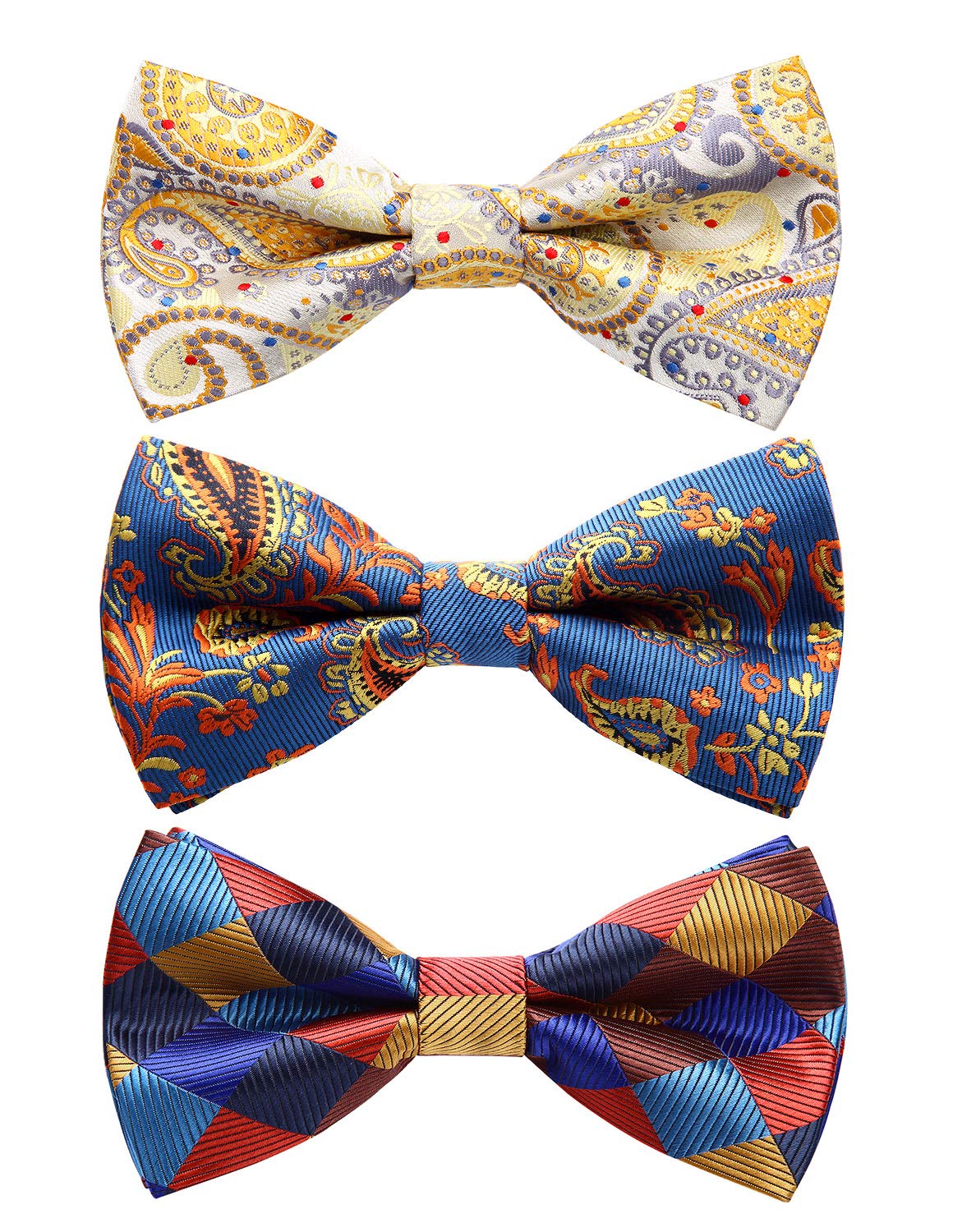 HISDERN 3/6 Pack Bow Tie Adjustable Paisley Plaid Dot Pre-Tie Bowties Classic Formal Bow Ties for Men Tuxedo Wedding