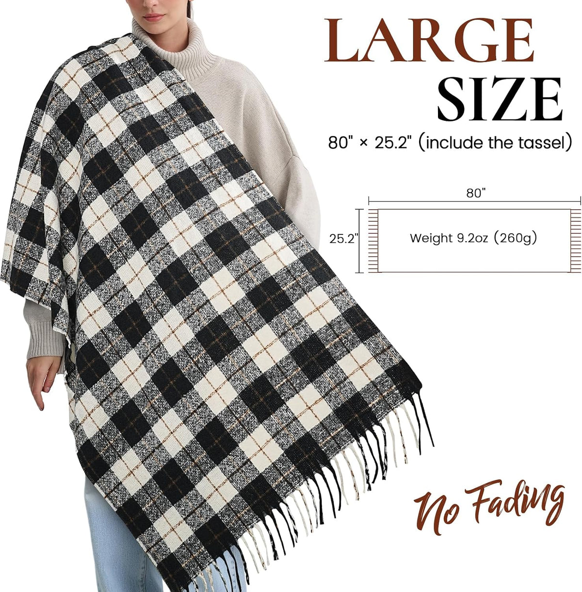 Clothirily Winter Scarfs for Women, Cashmere Feel Plaid Scarf Shawl Wrap