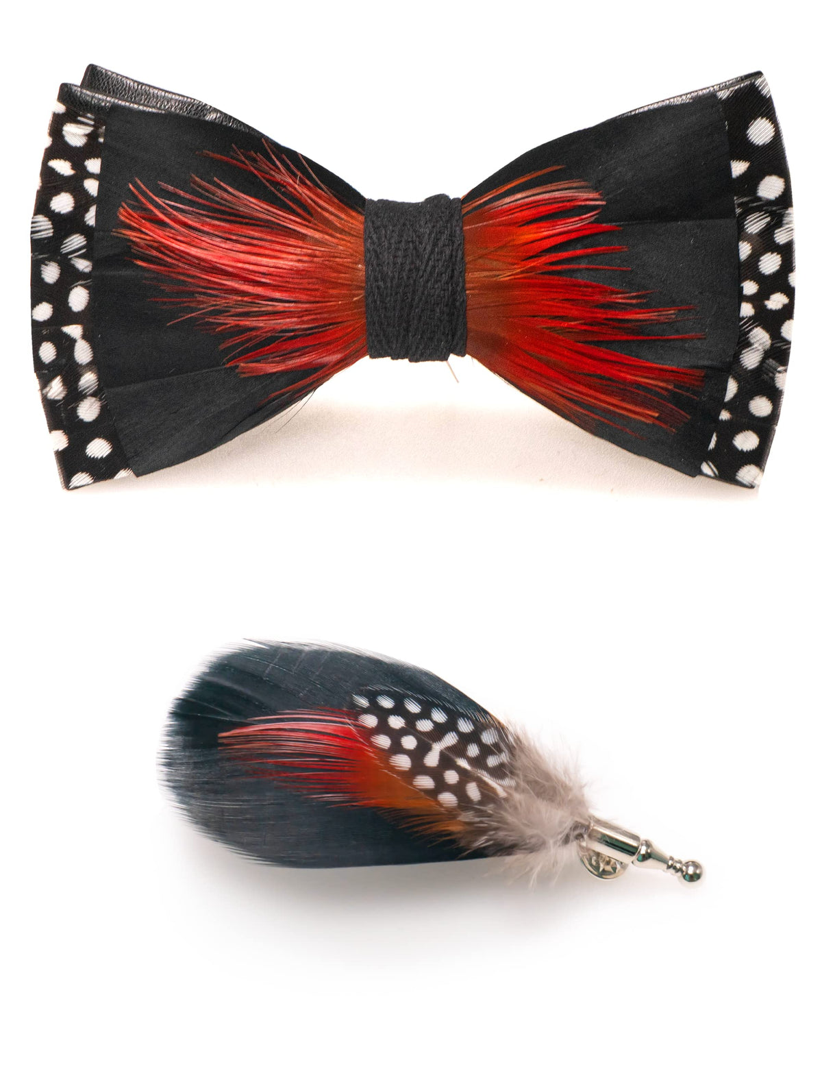 RBOCOTT Handmade Feather Pre-tied Bow tie and Brooch Sets for Men