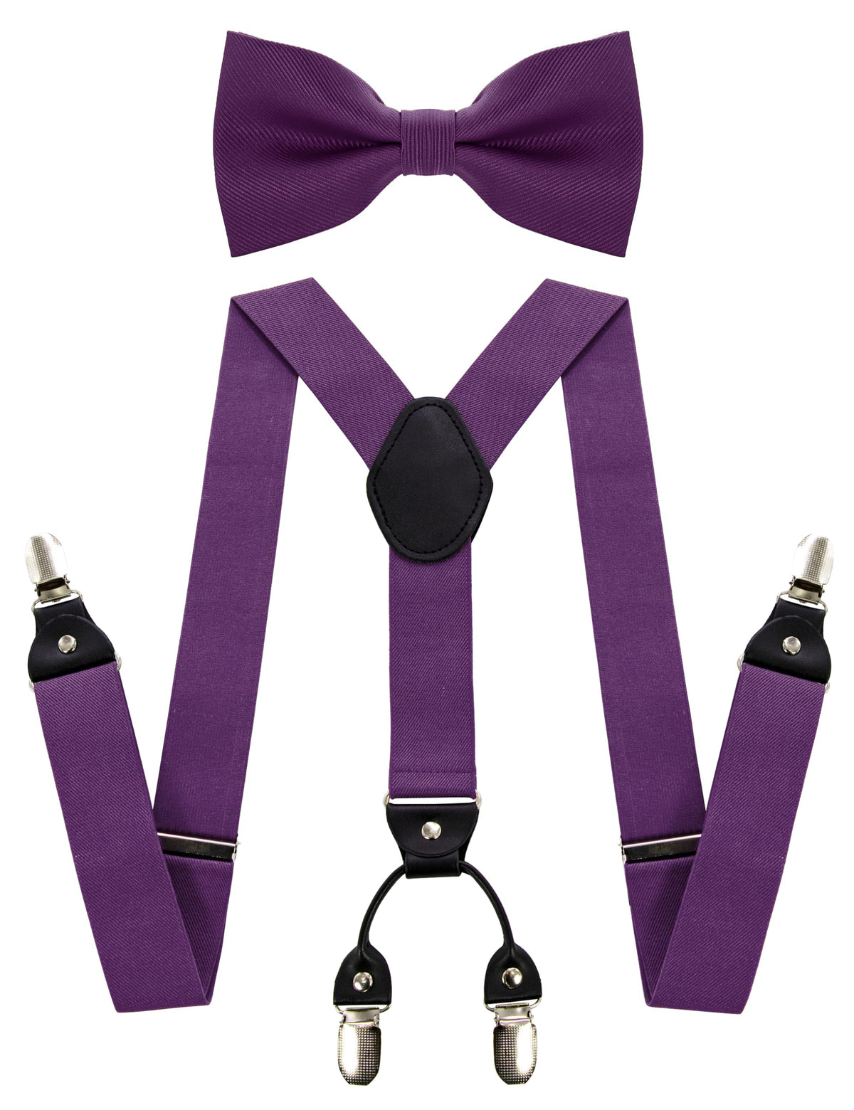 JEMYGINS Solid Color Suspender and Silk Bow Tie Sets for Men