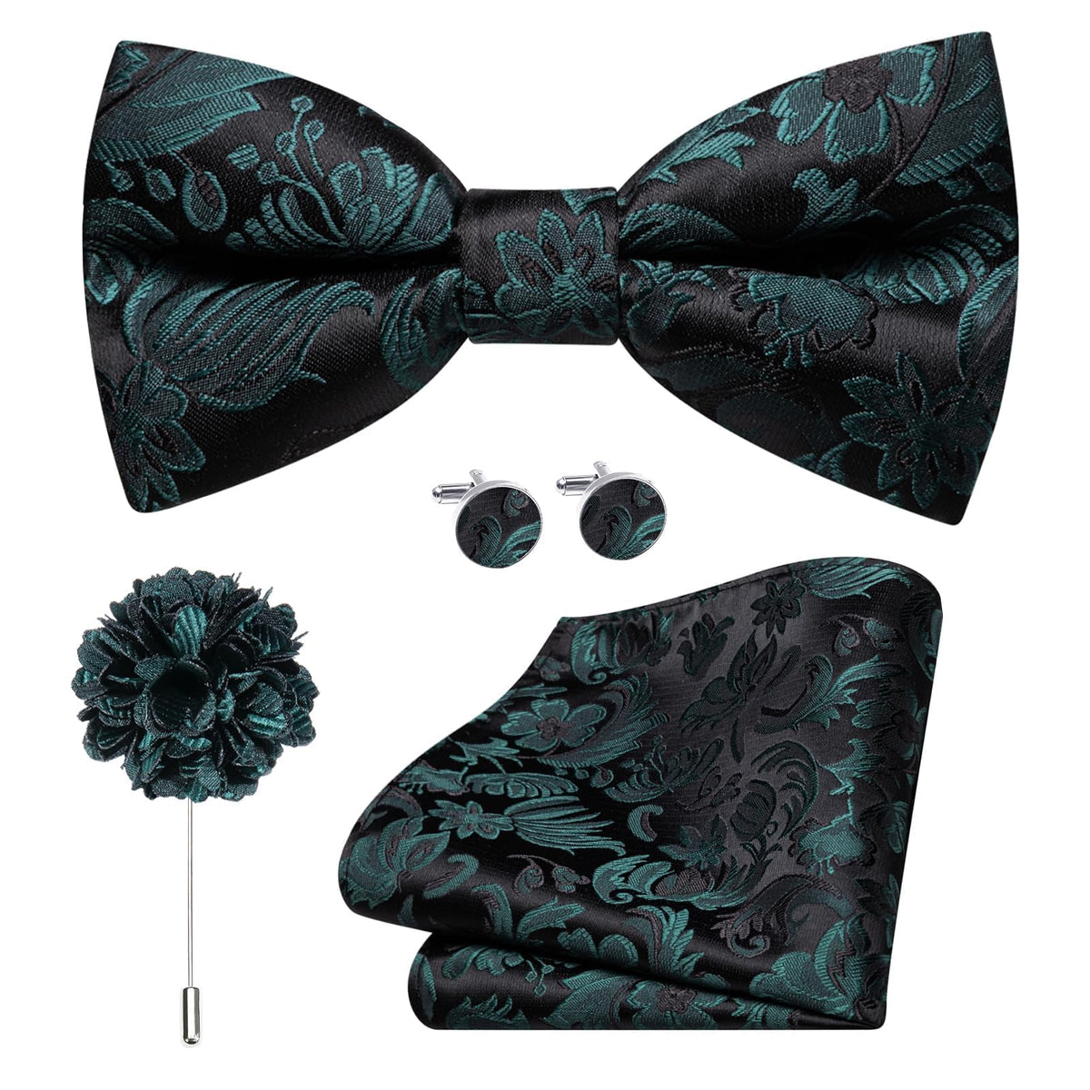 Dubulle Mens Paisley Striped Bowtie Set Pre-tied Bowtie for Men and Pocket Square Set Wedding Business