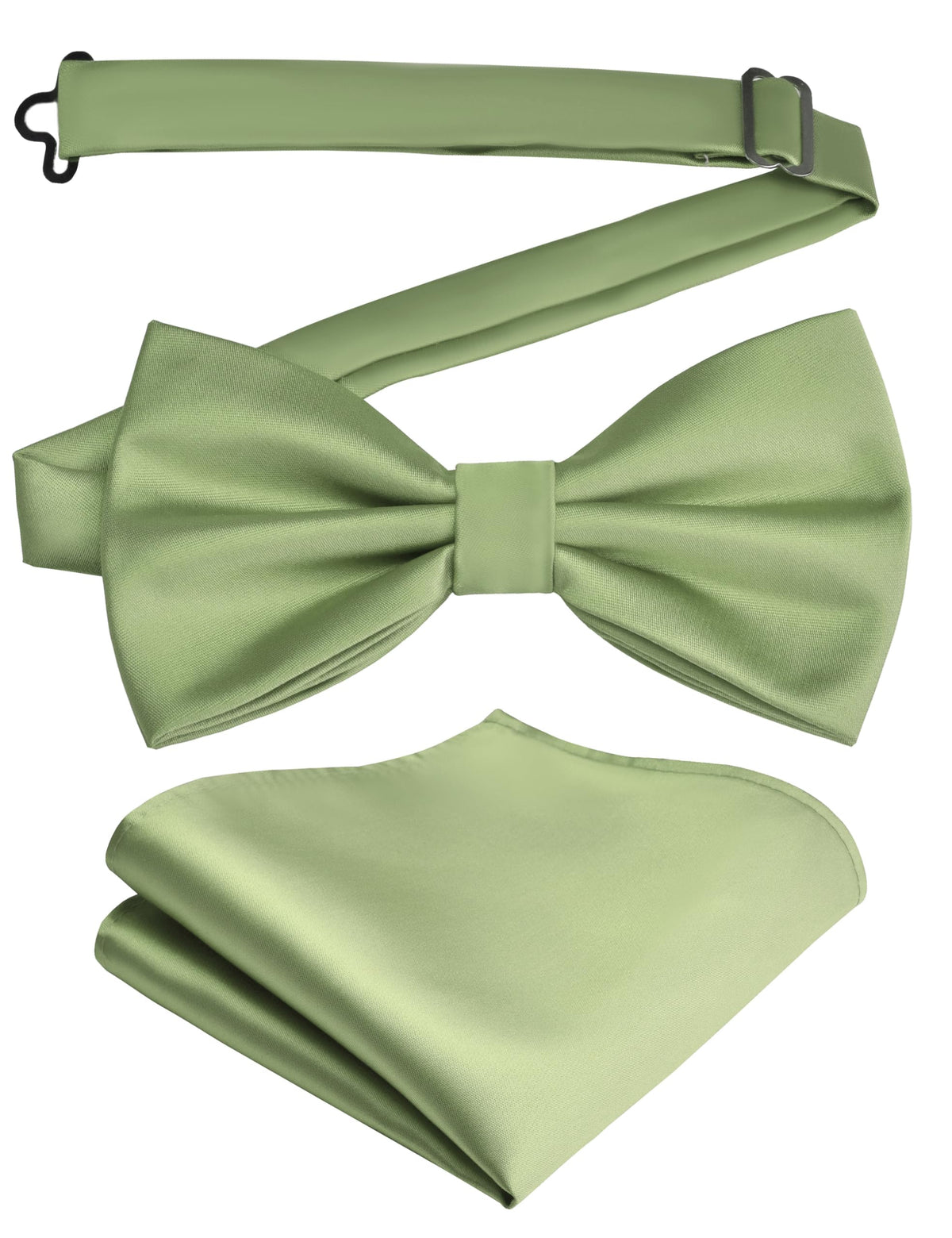 Branduce Mens Solid Color Double Fold Pre-tied Bow Tie and Pocket Square Set